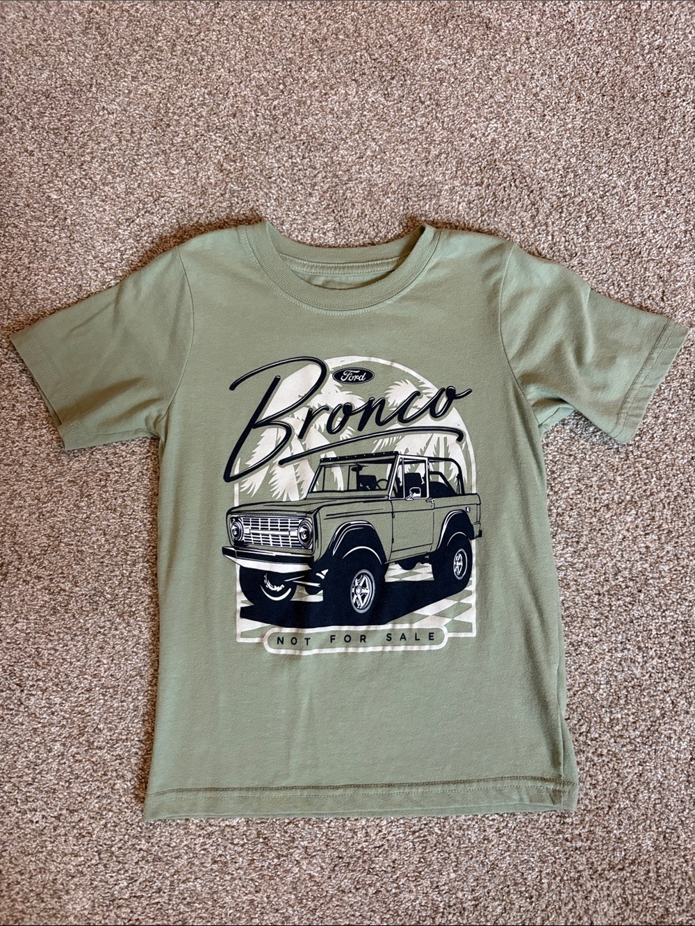 Boys Ford Bronco Tee - Sage Green with Navy Design